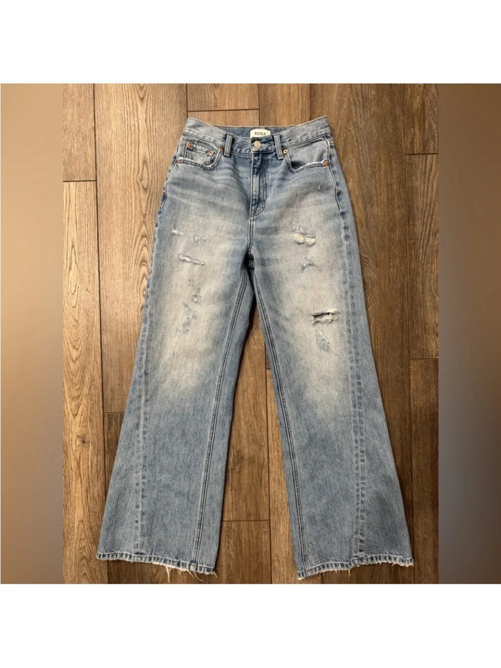 Pistola Women’s Vintage-Inspired Light Blue Distressed Wide Leg Jeans Size 26